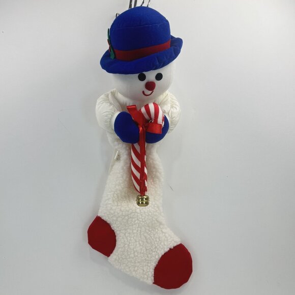Vintage Snowman Christmas Stocking Parachute Fabric Sherpa Hat Candy Cane 24" - Picture 8 of 16
